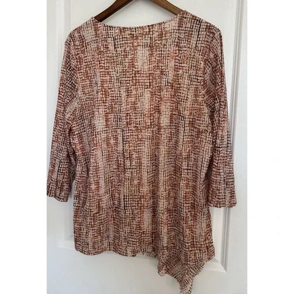Chicos Shirt Size 3 Extra Large Blouse Tiered Mosaic Ruffle Asymmetrical Flowy - Picture 3 of 9
